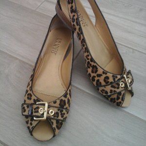 Franco Sarto Hair on Hide Leather Upper Peep Toe Slip On Flats.   Size 8M